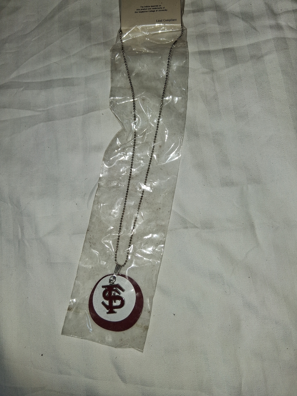 Silver Chain Necklace with Burgundy and White Pendant